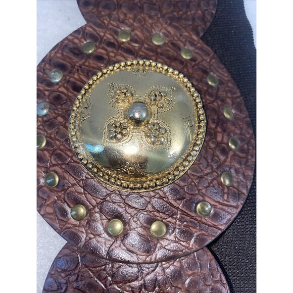 Tez Leather Belt Women Western Stud Floral Buckle Snap Boho vintage 80s - Picture 4 of 11